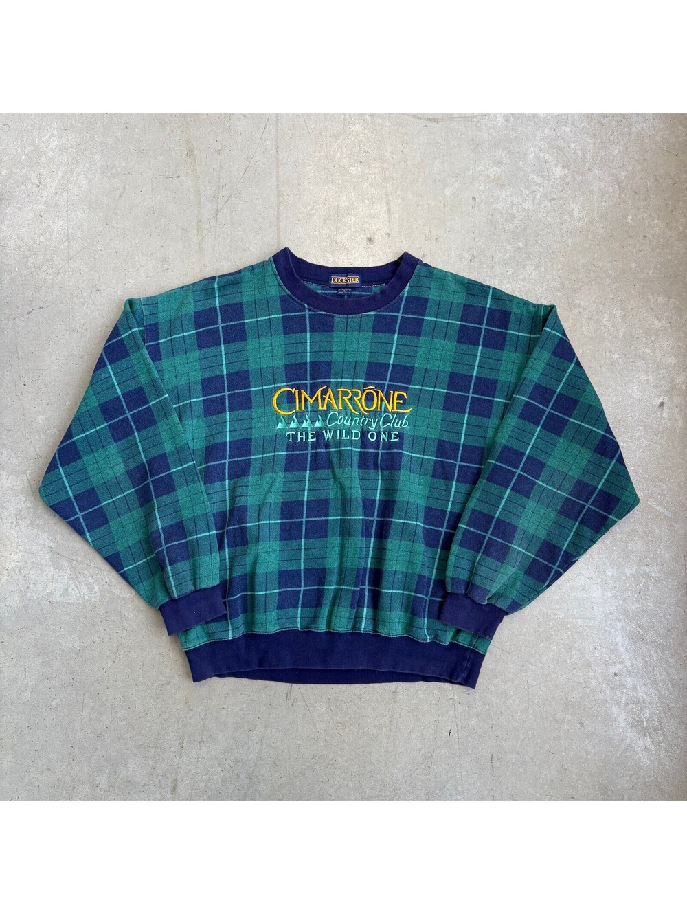 Vintage 90s Cimarrone Country Club Embroidered Plaid Sweatshirt Large Green